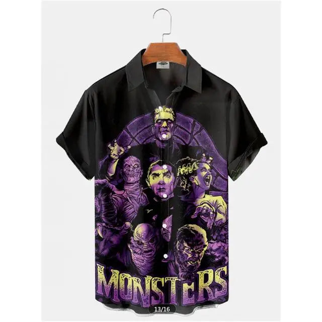 Summer Men's Hawaiian Shirt Movie Figures Horror Vintage | SAMAG