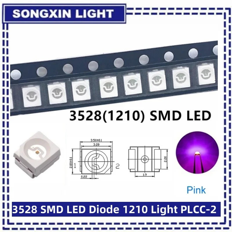 100pcs/lot 3528 1210 Diode SMD LED Diodes Kit Green RED WARM White ICE Blue Yellow Pink Purple-UV Orange rgb PLCC-2 High Quality