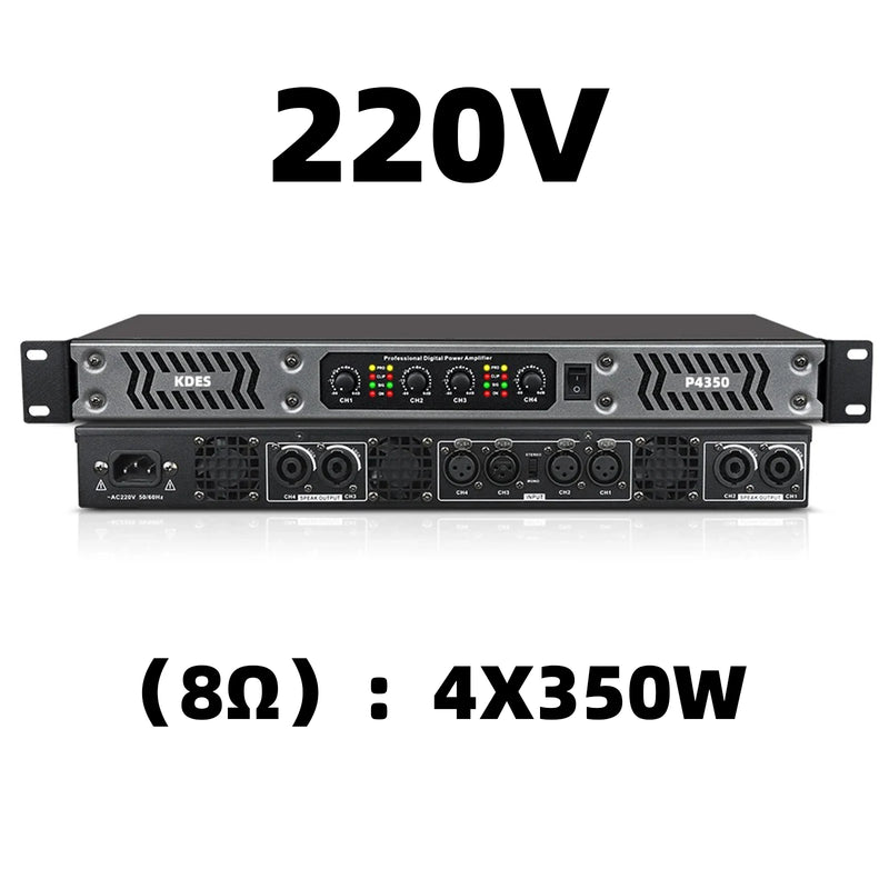 KDES PA/DJ Power Amplifier 2 Channel (8Ω) 300W and 4 Channel (8Ω) 350W Class D Digital 1U for Stage KTV Conference System