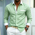 Men's shirt color blocking black and white lapel slim fit | SAMAG