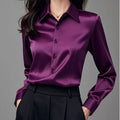 Ele Purple Silk Satin Long Sve Women's irt Profional Faionable Commuting Sle Autumn New Arrival Loose Fit Pol...
