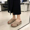 New Arrival Cross Design Closed Toe Mules, Soft Sole Suede Slides, Versatile Commute Daily Wear Women Backless Half Sandals