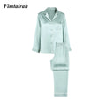 19MM 6A Silk Pajamas For Women's Summer Long sleeved Pants Women Sleapwear pj Nightwear  2pieces 100% mulberry Silk suit