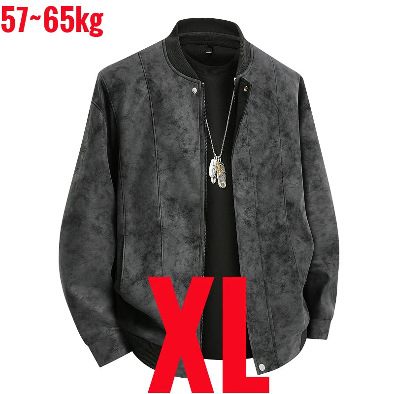 Big Size 8XL Suede Leather Jacket Men Cotton Padded Coat Motorcycle Male Oversize College Large Plus Winter Zipper Windbreaker