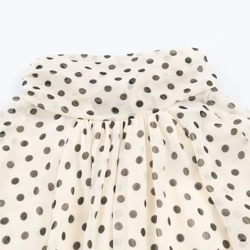 Women Polka Dot Print Blouse Casual High Collar Long - View 6 | SAMAG
