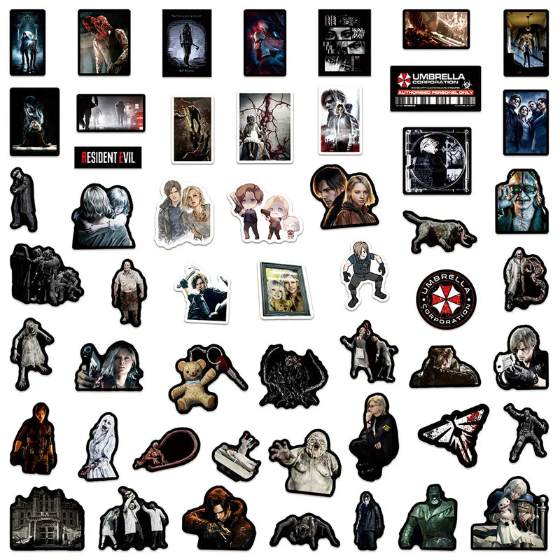50PCs Resident Evil Stickers For Laptop Scrapbook Luggage Guitar Helmet DIY Graffiti Aesthetic Stickers Creative Gift