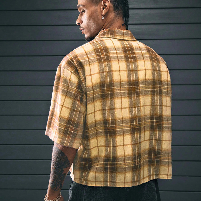 Men's College Style Casual Short Sleeved Checkered Shirt | SAMAG