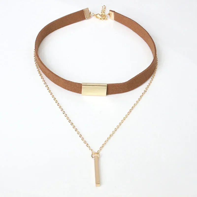 2024 New Black Velvet Choker Necklace Strip Rope Chain Bar Square Tube  Chocker Women Collar Mujer Collier Femme Ras Du Cou