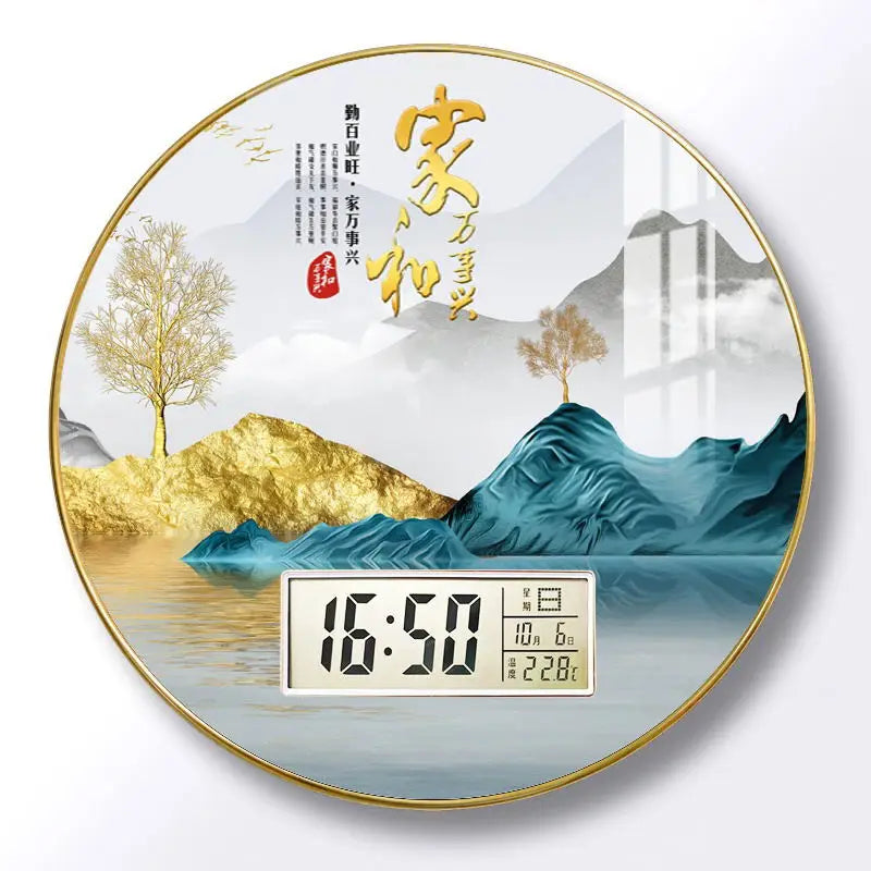 Modern wall clock for living room, home use, creative, silent, drill-free wall-mounted decorative painting electronic clock