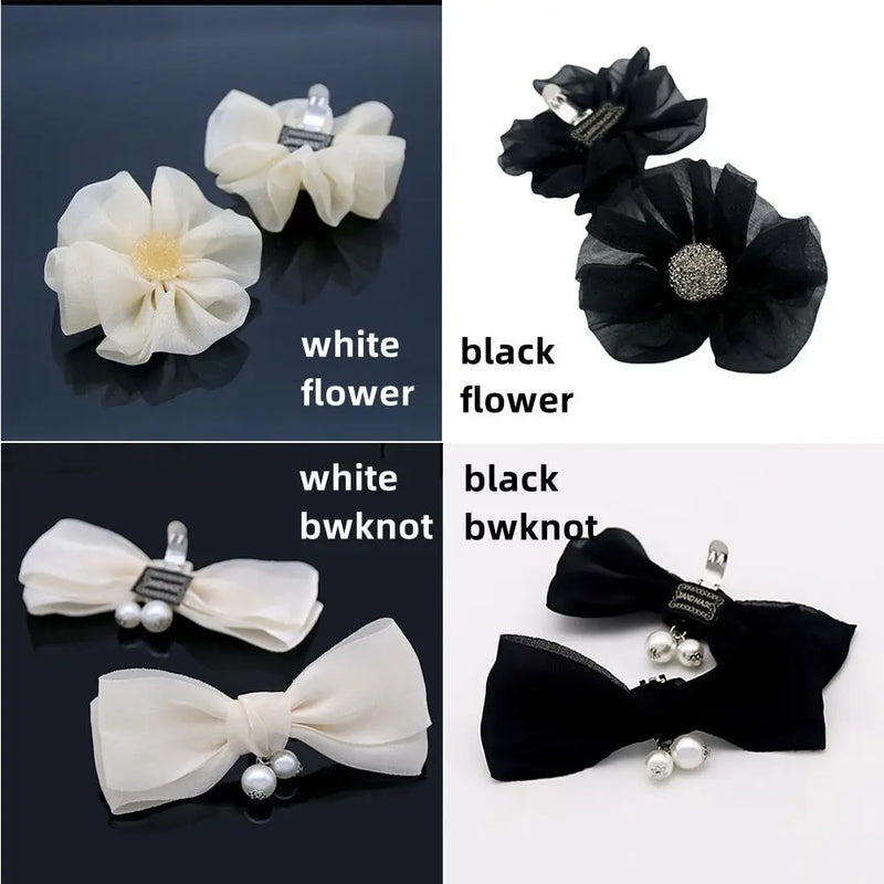 2Pcs/pack Shiny Rhinestone Shoe Clip Silk Flower Bowknot Shoe Decorations  Charm Buckle Wedding Brooch Bride Shoe Accessories