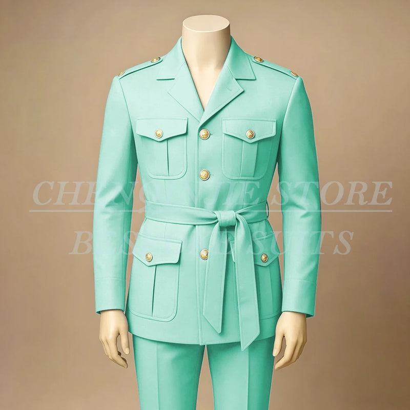 Black Men's Suits Elegant Safari Single Breasted Notch Lapel Slim Fit 2 Piece Jacket Pants Full Sets Customzied Male Clothing