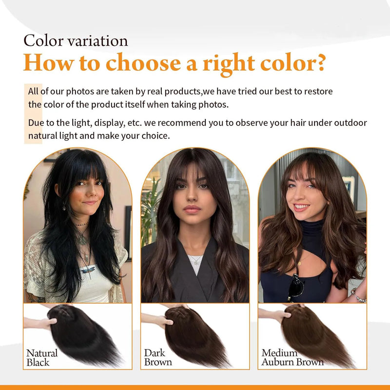 15x16cm Virgin European Human Hair Topper Hair Piece Clips in Loose Wave Silk Top Base Topper with Bangs for Thinning Hair Women