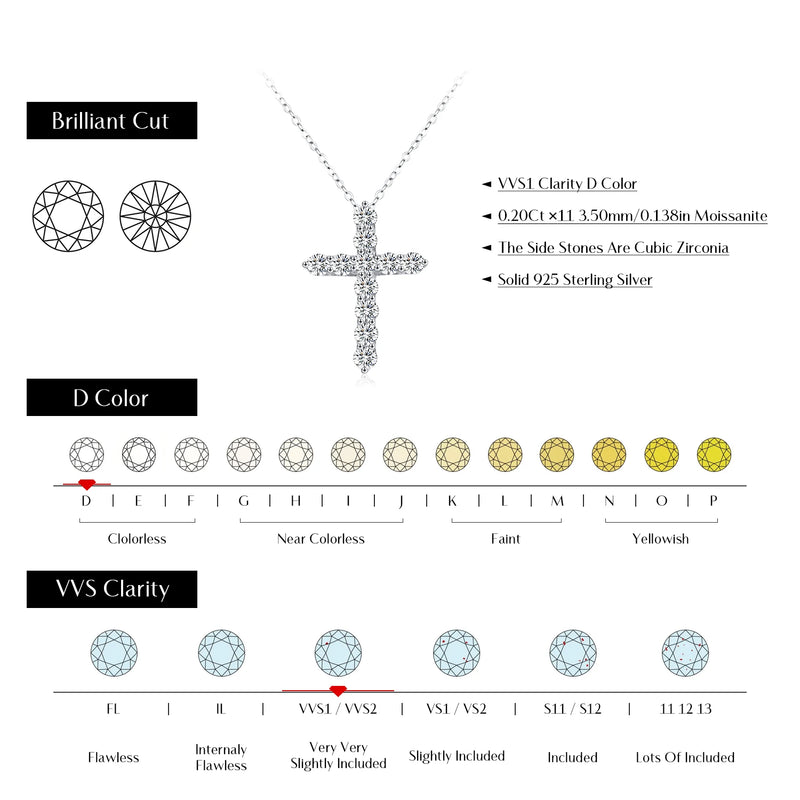 MODIAN D Color Moissanite Necklace 925 Sterling Silver Exquisite Cross Link Chain Pendant For Women Fine - Visuel 3 | SAMAG
