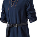 Men Medieval Lace Up Linen Long Sleeve Tunic Viking | SAMAG