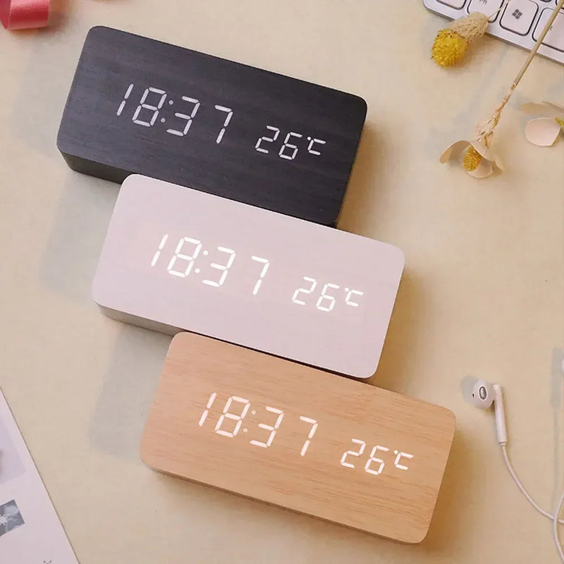Wall Clock Wooden Electronic Watch Desk Digital Despertador Alarm Moment Bedroom Decoration Table Accessory Smart Hour