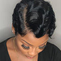 13x4 Transparent Lace Front Short Pixie Cut Wig Finger Waves Brazilian Human Hair Wigs with Pre Plucked Bangs Glueless for Women