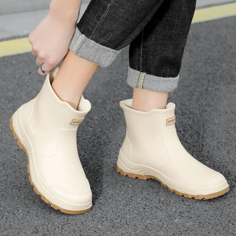 Men's Rain Shoes Non-slip Rubber Boots Fashion Short Tube Rain Boots Slip on Work Water Shoes Outdoor Waterproof Fishing Shoes