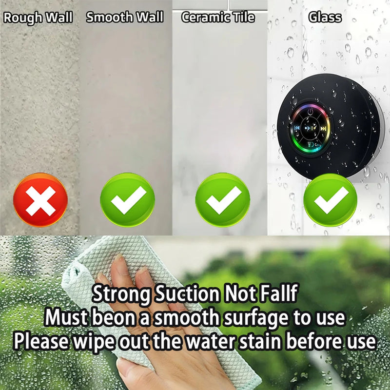 Portable Wireless Bluetooth Speaker LED Light IPX4 Waterproof Loudspeaker Outdoor Bathroom Large Suction - Visuel 4 | SAMAG