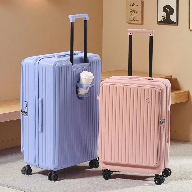 Multifunctional Front Opening Expandable Suitcase with Cup Holder Large Capacity Luggage 360° Shock Absorbing Wheels 20' 24' 28'