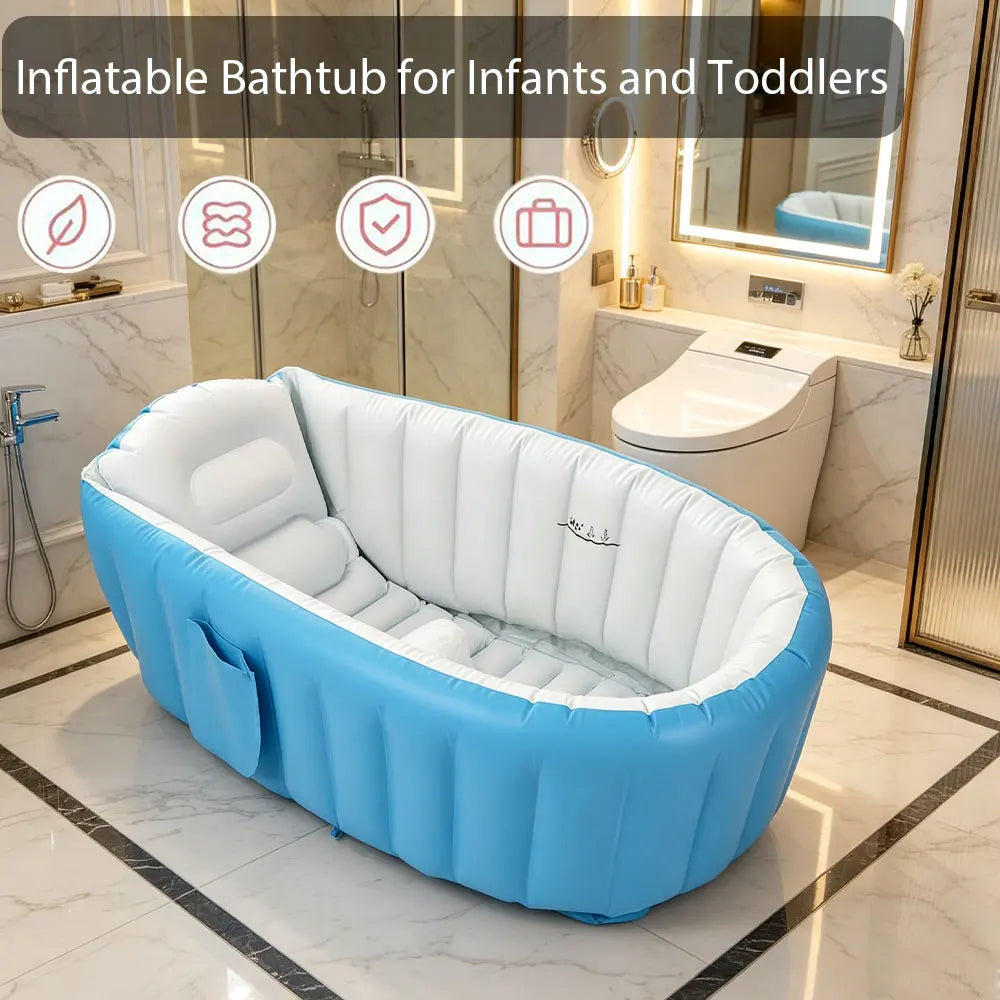Inflatable Baby Bathtub with Air Pump Portable Foldable Kids Bath Tub Indoor Outdoor Travel Shower Basin for Newborn Toddler