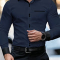 Men's Business Color Block Collar Long Sleeve Shirt, Slim | SAMAG