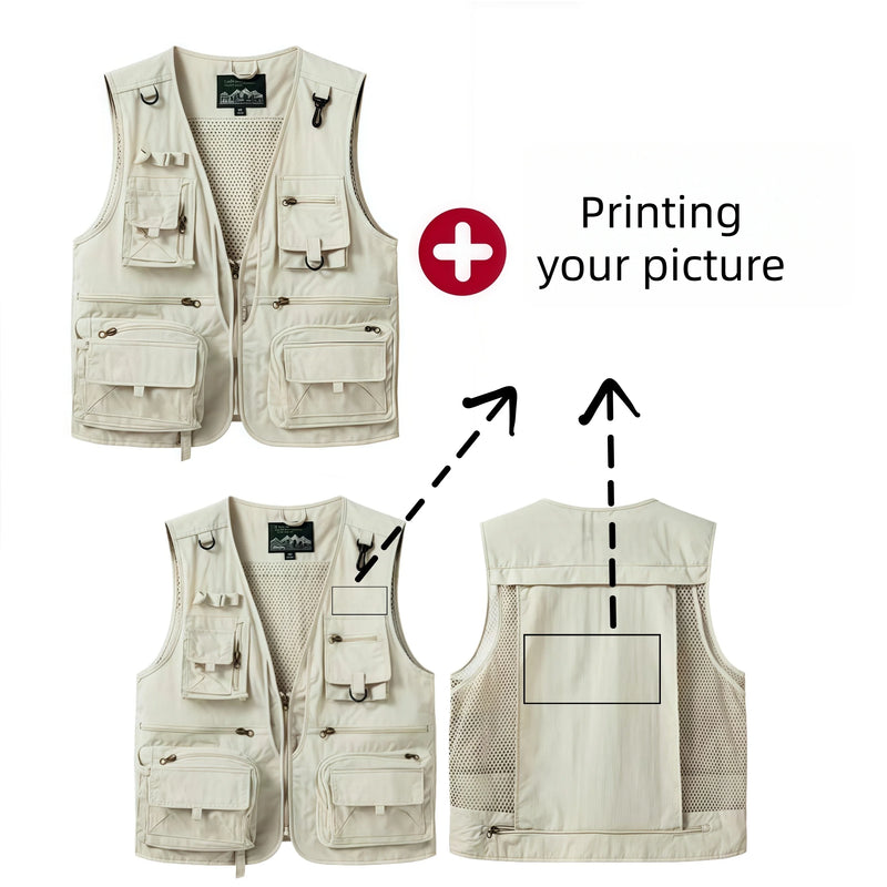 Men's Vest Summer Casual Photography Fishing Multi-Pocket Vest Outdoor Leisure Mountain Climbing Sleeveless V-Neck Custom Logo
