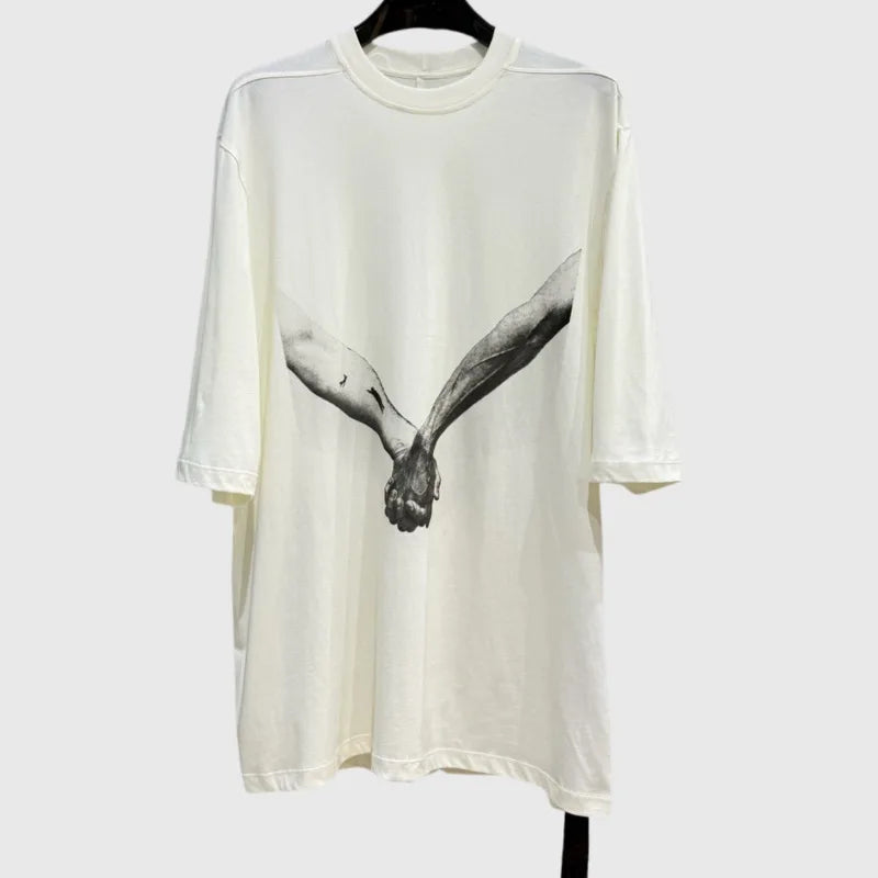 HKSH Spring Summer New Men's RO Style Round Collar Printed T-shirt Oversized Chic Cotton Chic Top American Loose Y2K Tees HK4638