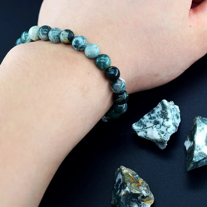 Genuine Tree Patterned Agates Beads Bracelet Woman Real Natural Moss Man Energy Stones for Healing - Visuel 5 | SAMAG