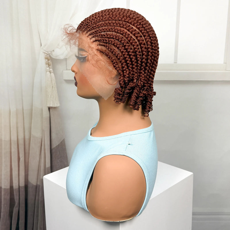 Short Ombre Cornrow Braided Bob Wig Synthetic Full Lace Braided Lace Wig with Baby Hair Knotless Handmade Braids Wigs for Women
