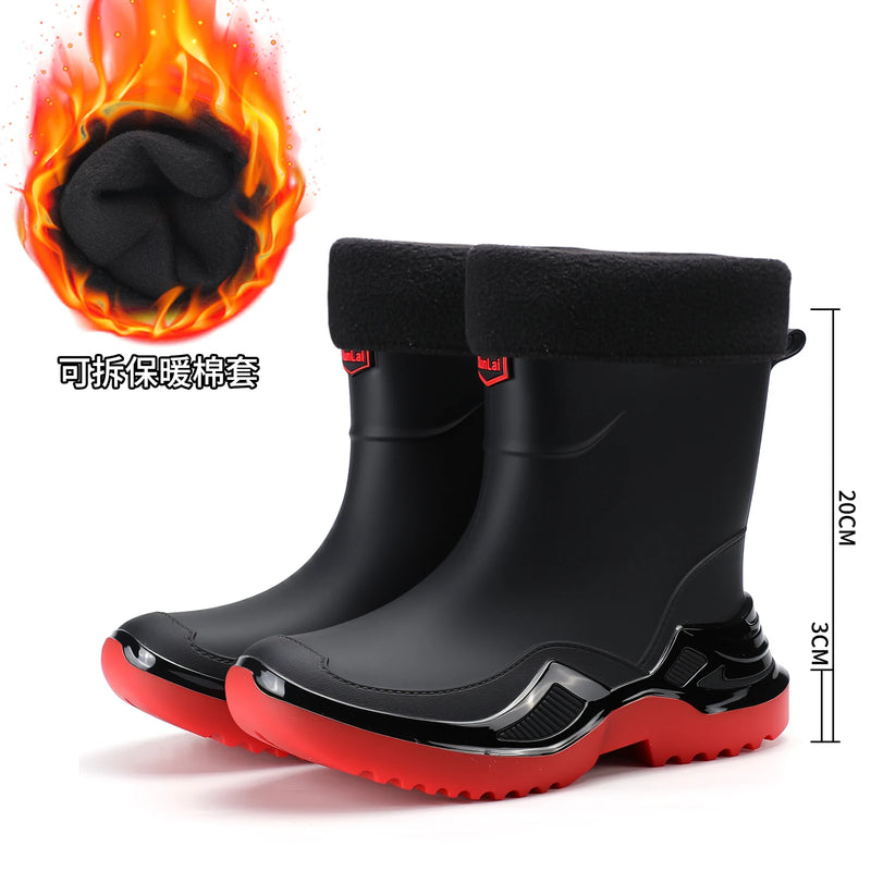 New style rain boots for men, fashionable short tube rain boots for work, rubber shoes for work, thick bottom water shoes