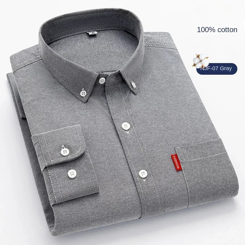 100% Pure Cotton Men's Solid Color Long Sleeve Shirt | SAMAG