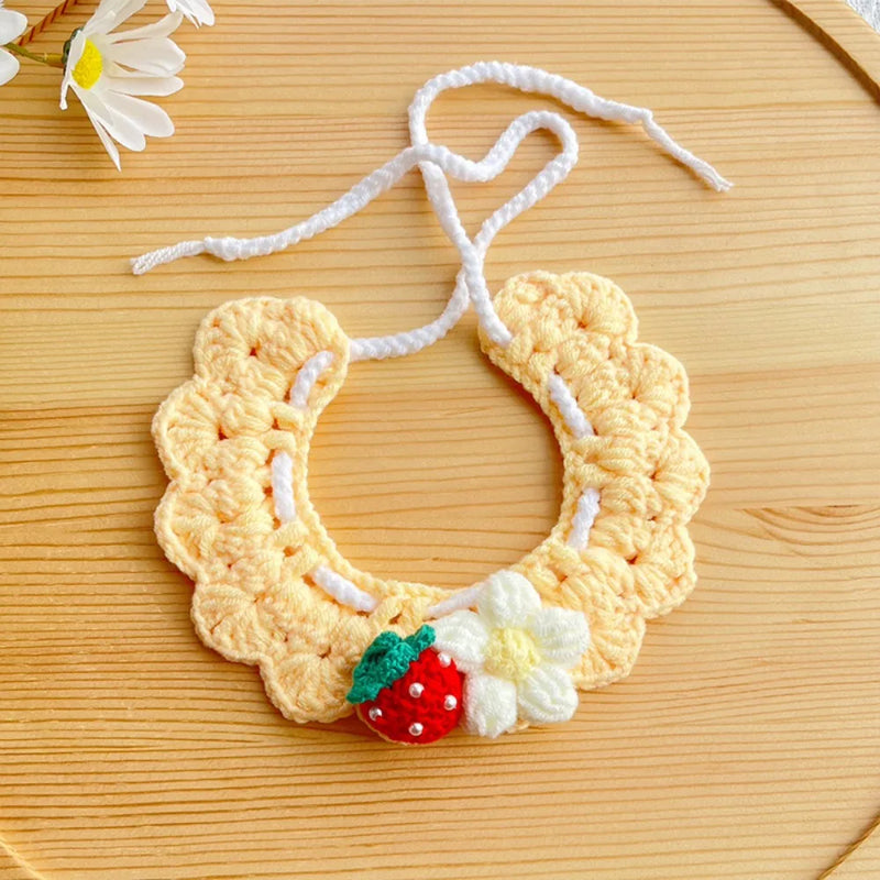 Cute Hand-Weaven Elastic Pet Scarf Adjustable Sweet Style Cat Dog Bow Tie Lightweight Plant Theme Knitted Pet Collar Pet Gifts