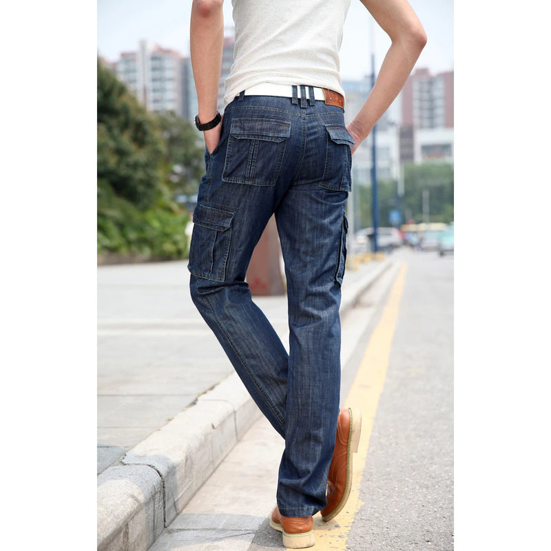 Men's Jeans Multi Pocket Denim Cargo Pants Oversized | SAMAG