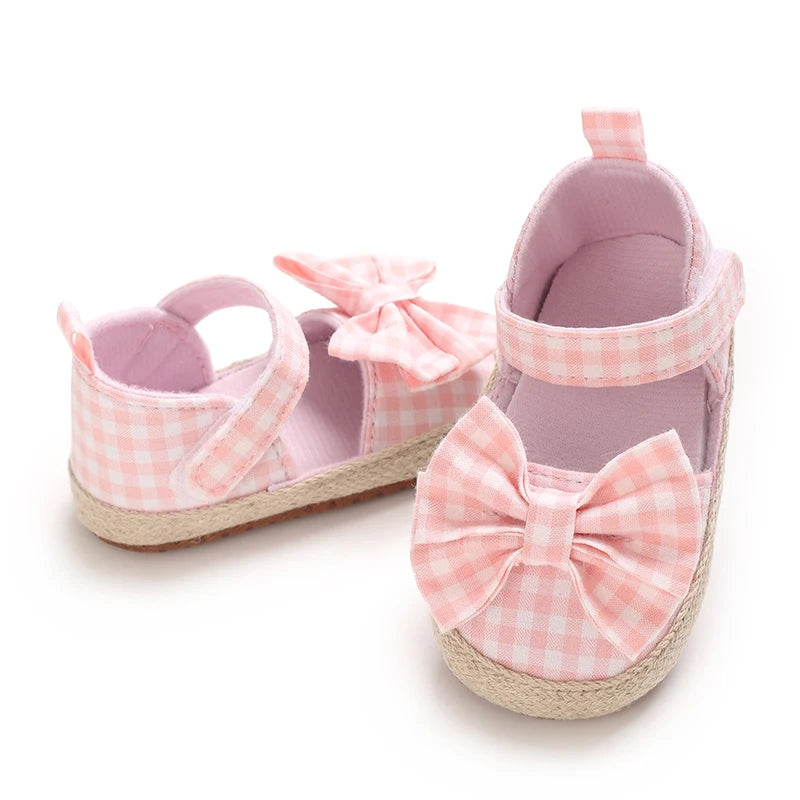 0-18 Months Girl Lattice Baby Princess Shoes Casual Anti slip Bow Four Seasons Preschool Children's Soft Sole First Walking Shoe