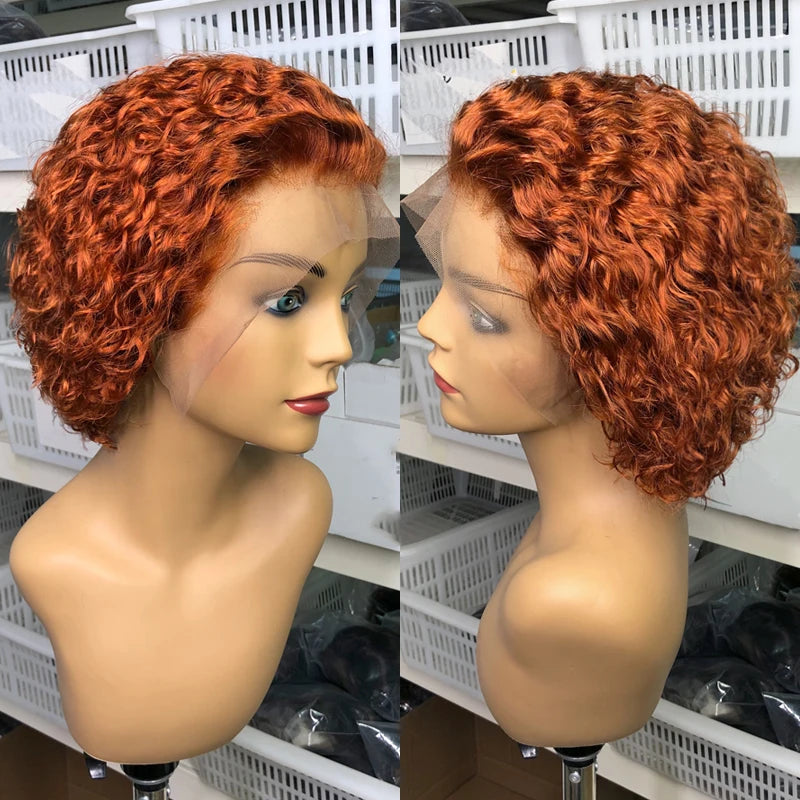 Short Bob Pixie Cut Wig 13X1 Lace Front Orange Wig For Women Perruque Bresillienne Cheap Remy Hair Transparent Lace Wig Sale