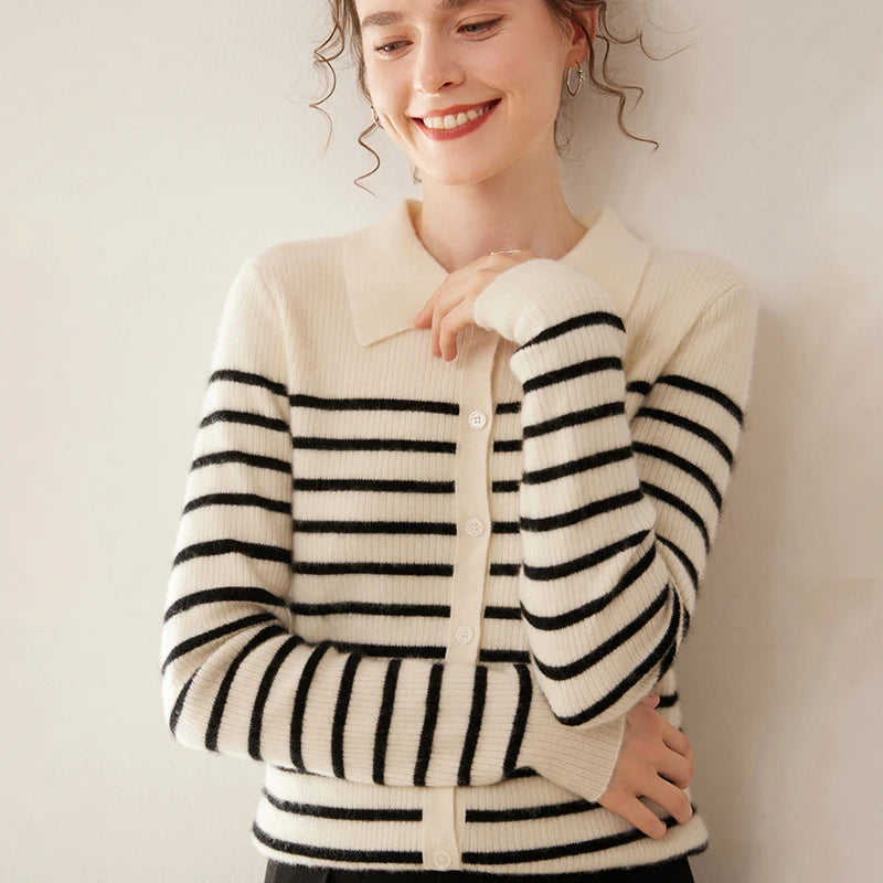 WinvyNee Women's Clothing Cashmere Wool O Neck Striped - View 4 | SAMAG