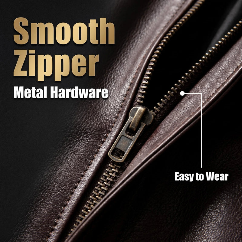 Men Genuine Top Layer Cowhide Leather Jacket Slim Fit Lapel Dark Brown Casual Business Coat Plus Size Real Leather