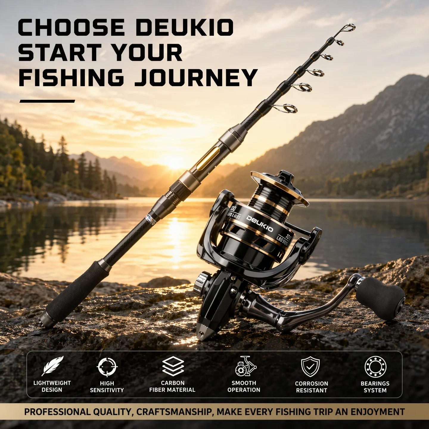 DEUKIO 1.8/2.1M Fishing Rod Reel Combo Portable Telescopic Travel Pole and 5.2:1 3000 Mode Spinning Reel for Bass Carp Fishing