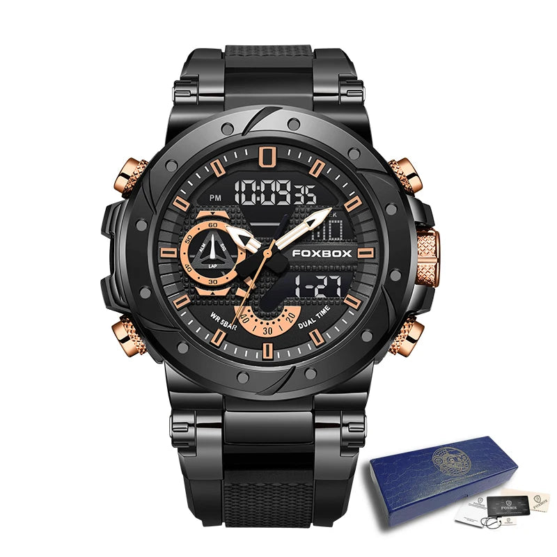 FOXBOX Top Brand Watches Luxury Men Quartz Waterproof Digital Wristwatch Fashion Military Mens Watch Luminous Clock Reloj Hombre
