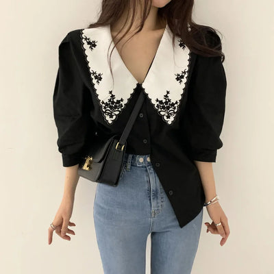 Plus Size Women's Summer Retro Short Sleeve Blouse Loose | SAMAG