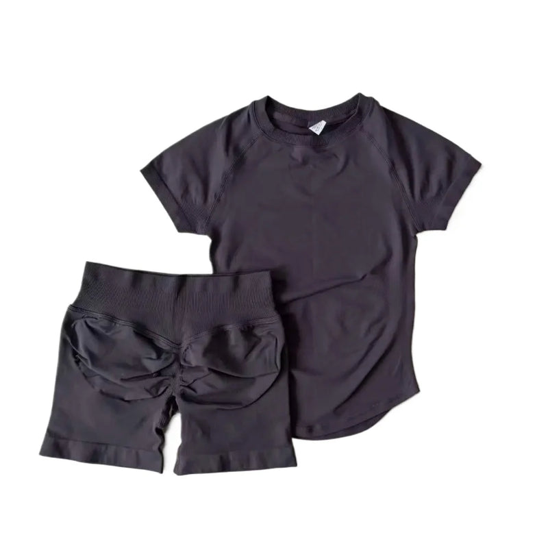 1-2 Pieces Sports Sets Short Sleeve Seamless Yoga Top Gym Suit T-shirt Set Fitness Set Women Workout Running Sports Shorts