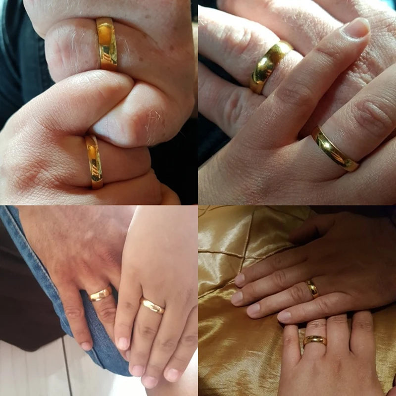 Stylish simple smooth stainless steel plated 18K ring Classic gold couple ring wedding engagement jewelry gift