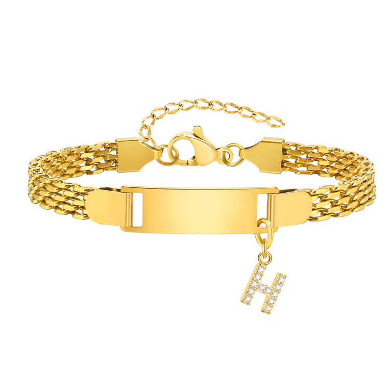 Vnox A-Z letters Baby Bracelets, Stainless Steel Strap Chain for Kids With Cute Letter Blank Bar, Children Jewelry Gift