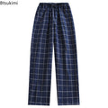 New 2026 Summer Men's Sleeper Pants 100% Cotton Crepe Pants Loose Thin Large Home Casual Checkered Home Pants Bottoms for Men