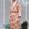 Men's Ice Silk Sleepwear Kimono Bathrobe Gown Long Robe Pajamas Two Piece Set Print Tiger Loose Casual Homewear Lounge Wear