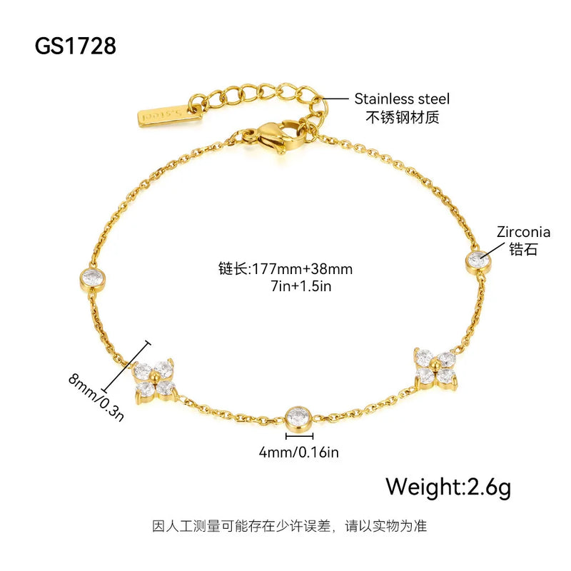 Stainless Steel 18K Gold Plated For Lucky Leaf CZ zircon Bangle Bracelet Set Stackable For Women Crystal - Visuel 4 | SAMAG