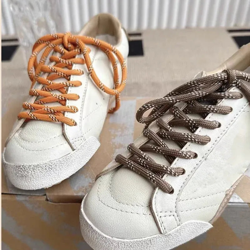 1 Pair Dot Thread Twill Round Rope Shoelaces Sneaker Sport DE Training Shoes White Leather Leisure Casual DIY Shoes Lace