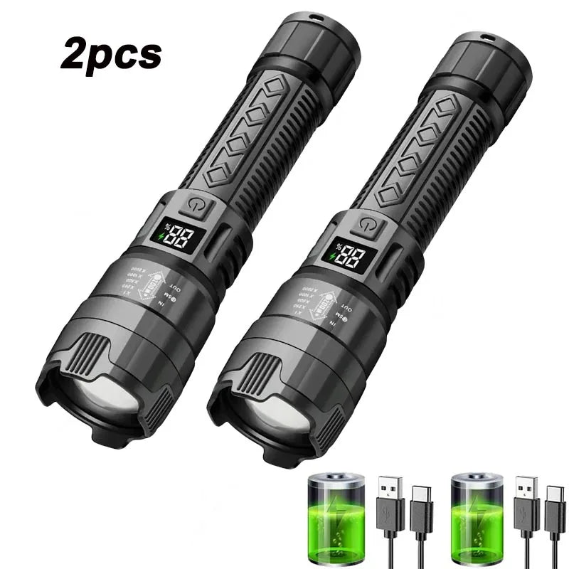 Most Powerful Rechargeable LED Flashlight Built-in 18650 Battery Long Range Tactical Torch Light For Fishing Hunting