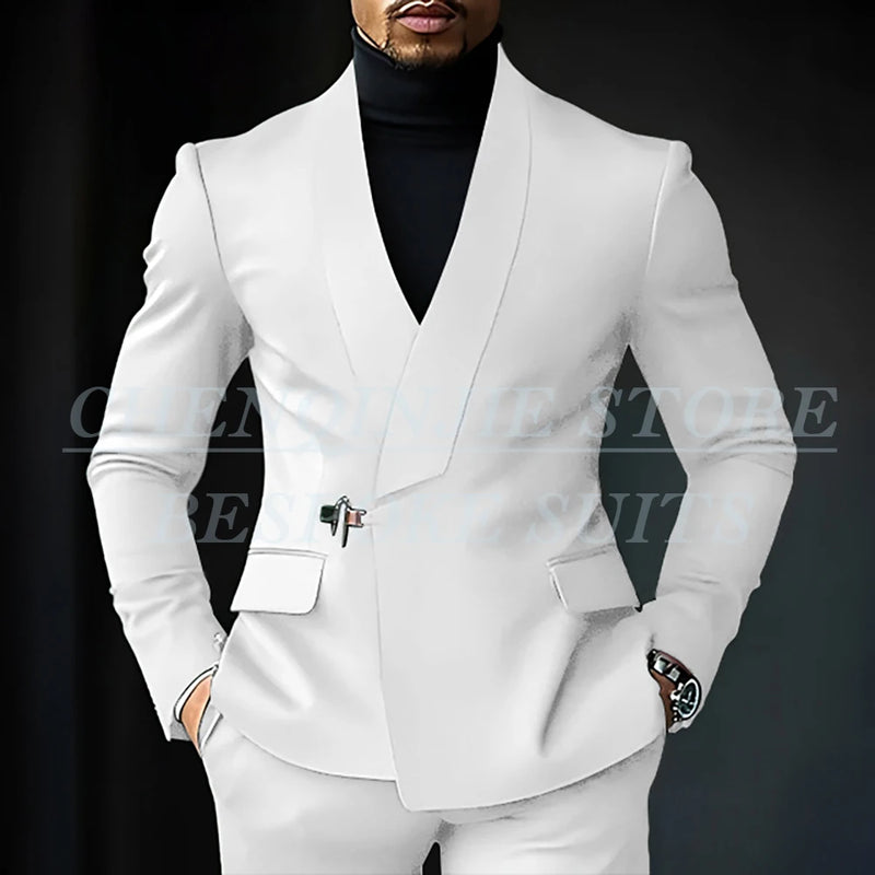 Chic Shawl Lapel Green Suits for Men High Quality Slim Fit Wedding Costume Homme Customized 2 Piece Jacket Pants Outfits Terno