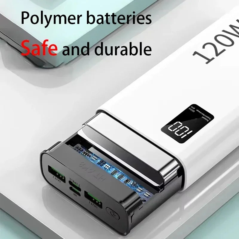 120W 50000mAh Portable Power Bank with LED Display Fast Charging High Capacity Powerbank for iPhone Samsung Huawei